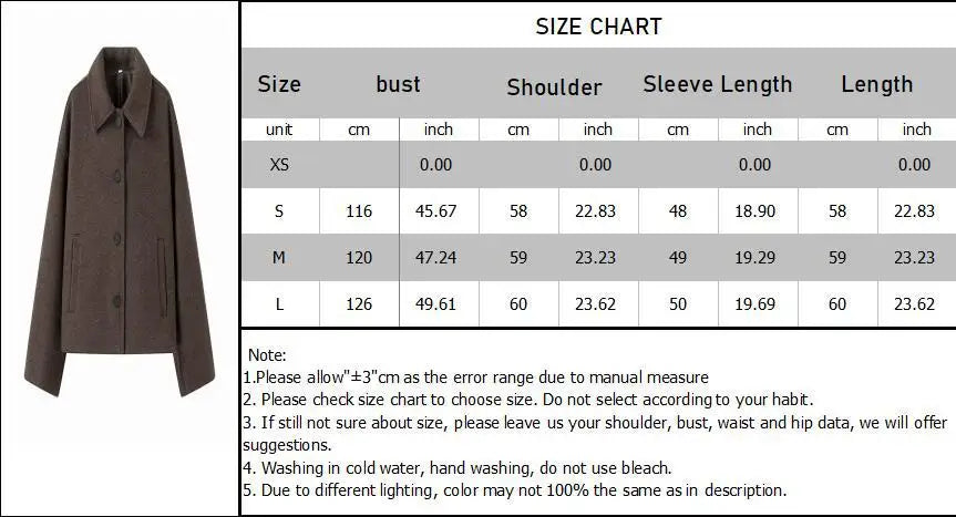 Woolen Women's Jacket Elegant Loose Long Sleeve Turndown Single Breasted Female Overcoat 2024 Winter Fashion Casual Lady Coat