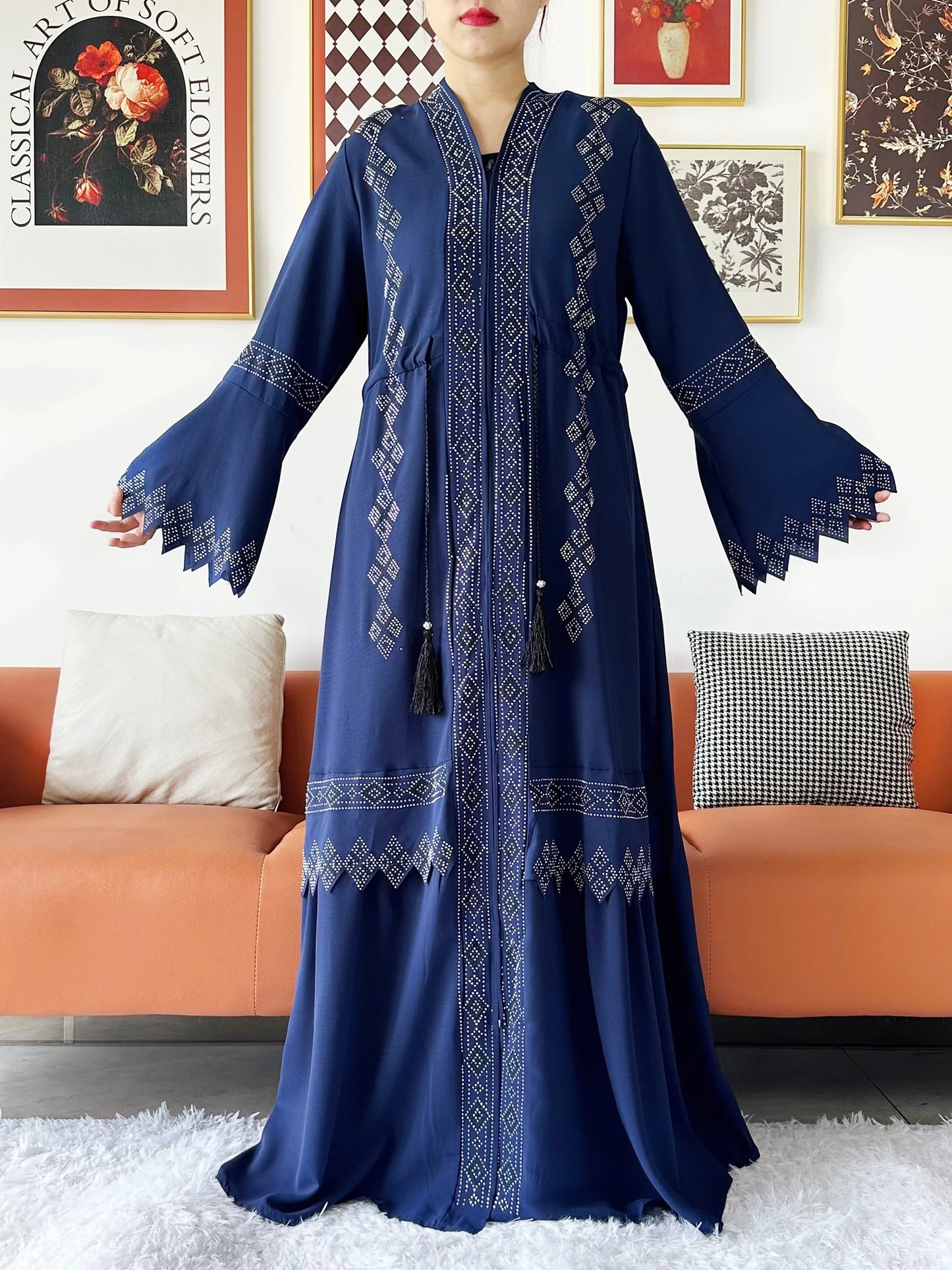 Laxury Design New Women Elegant Dress Chiffon Open Abaya Muslim Women Dress Islamic Clothing Cardigan Abaya Women Muslim Dress