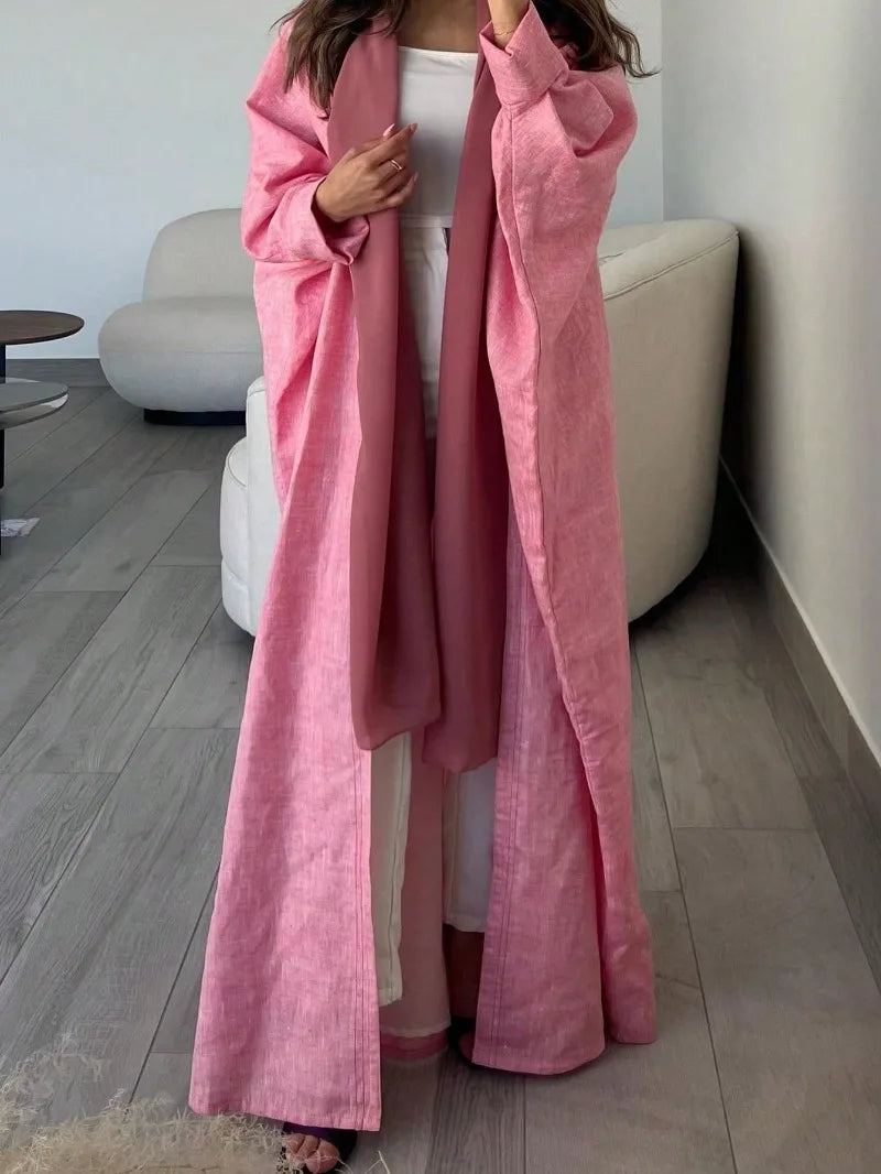 Full Sleeve Solid Loose Abaya Muslim Women Open Front Abayas Casual Kaftans Maxi Dresses Jilbabs Middle-East Ethnic Clothing
