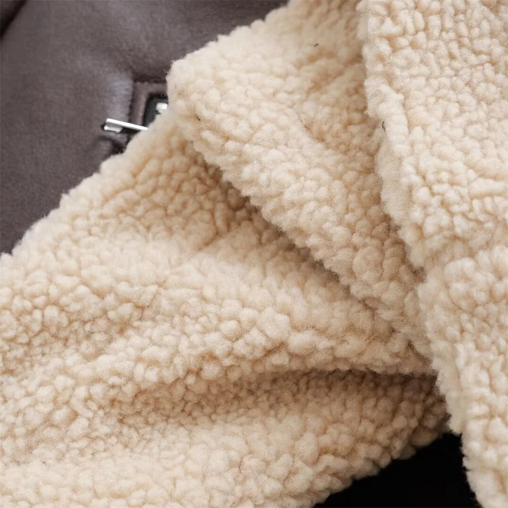 UNIZERA 2024 Autumn/Winter New Product Fashion Women's Wear Fur Integrated Coat Retro Motorcycle Jacket Top