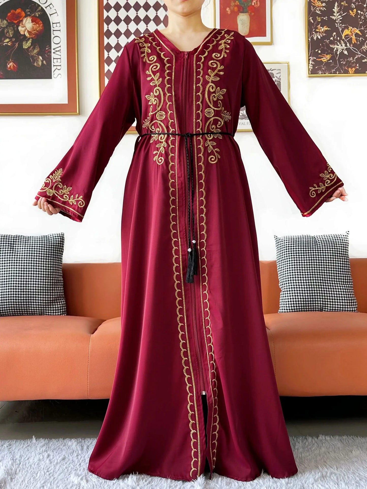 2025 New Elegant Women Abaya Long Sleeve Chiffon Loose Open Abaya Muslim Islamic Clothing Cardigan Style for Special Occasions