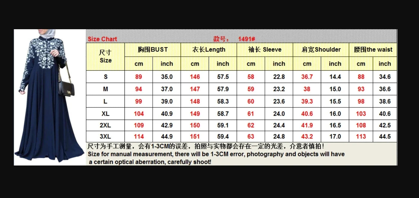 Plus Size Muslim Women Kaftan Dress Abaya Ethnic Style Long Sleeve Islamic Clothing Dubai Saudi Black Robe Turkish Modesty S-3XL