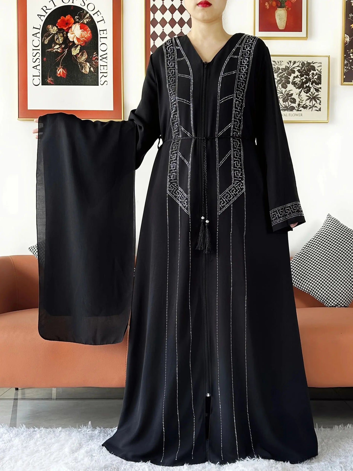 Laxury Design New Women Elegant Dress Chiffon Open Abaya Muslim Women Dress Islamic Clothing Cardigan Abaya Women Muslim Dress