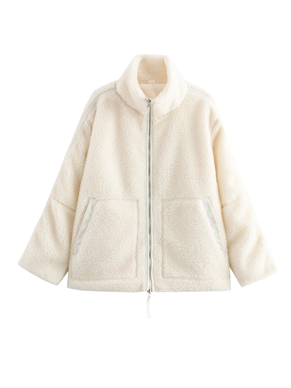 Fashion Women's Lamb's Wool White Coat Winter Fleece Reversible Lapel Coat Simple Loose Teddy Velvet Long Sleeve Jacket