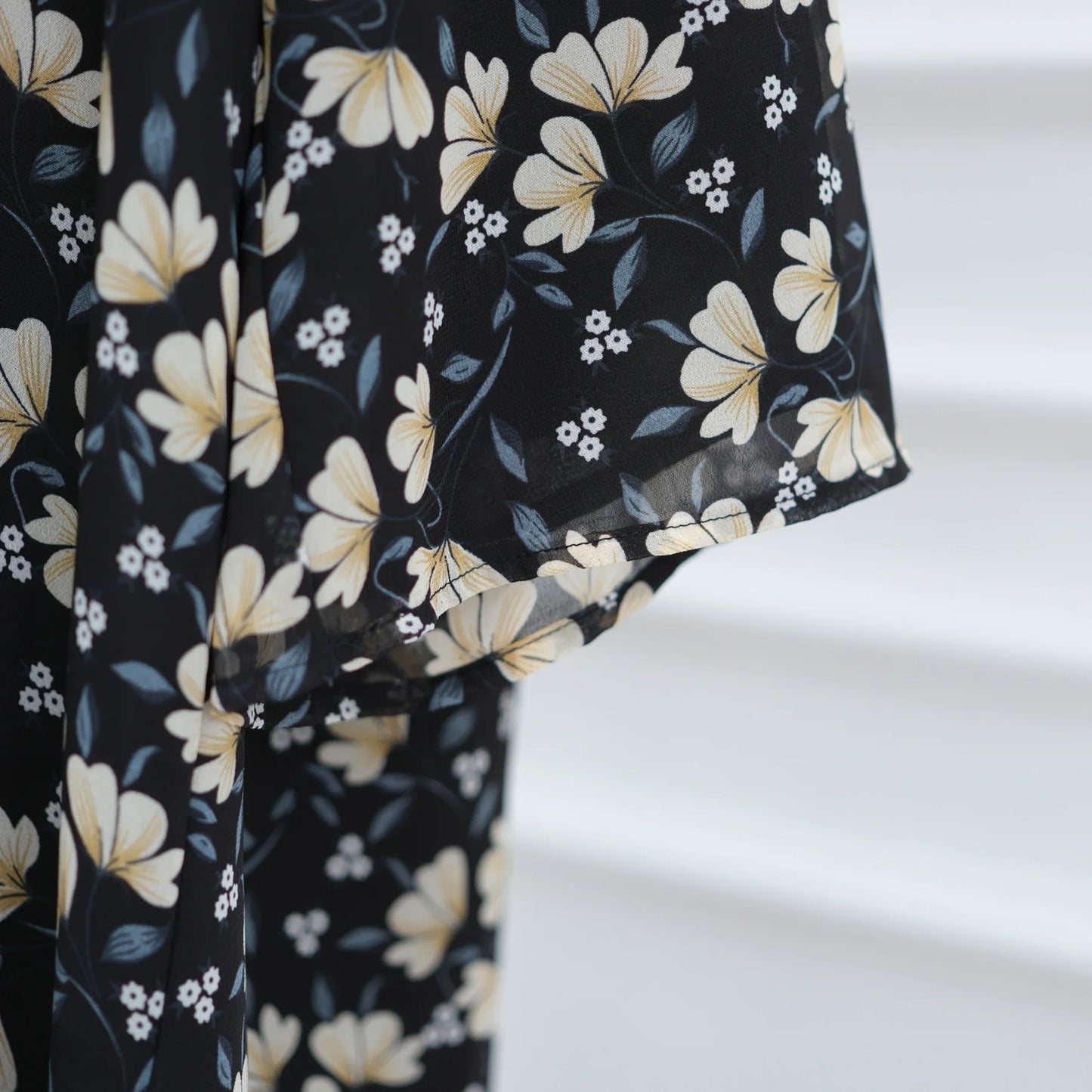 Summer Ramadan Chiffon Modest Abaya Women Muslim Dress Two Pieces Set Front Open Printed Kimono Abaya With Matching Hijab Scarf