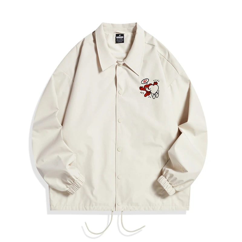 Xtep Jacket Women Men Vintage Causal Simple Patterns Stand Collar Coat Unisex Autumn Comfortable WindProof Tops 877327120095