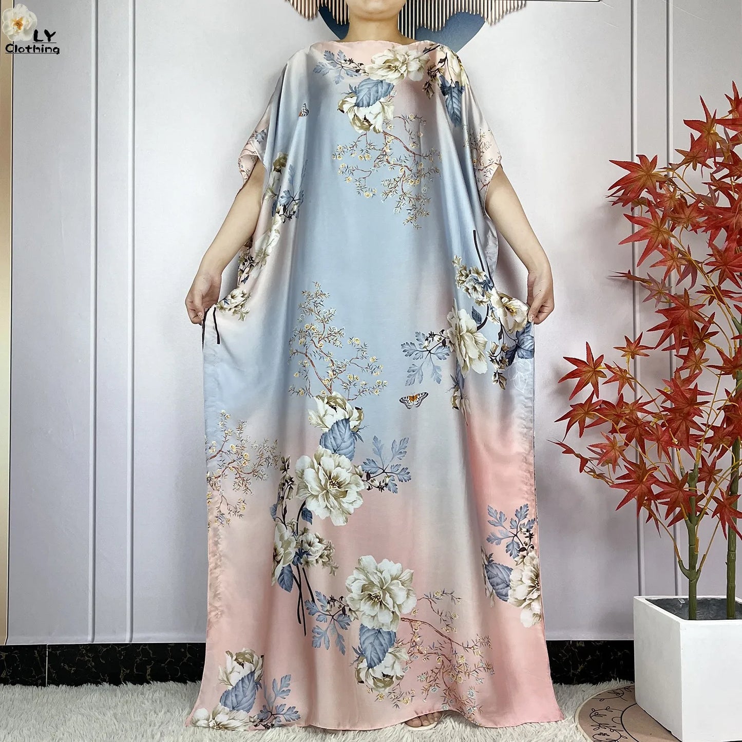 2024 Abayas Woman Short Sleeve Dress Print Loose Silk Soft Robe Elegant Fashion Dubai Islam Lady Party Maxi Summer Lady Clothing