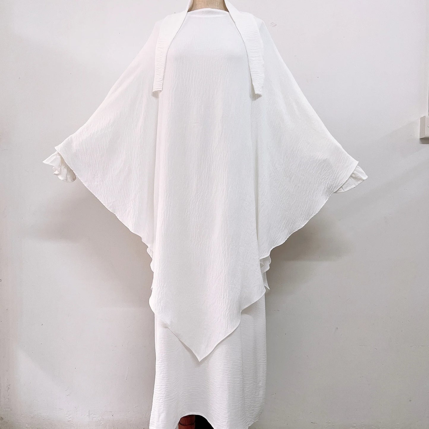 2 Pcs Muslim Set  New Sweet Solid Color Long Dress+Single Layer Shawl Suit  Abaya and Khimar Set Jilbab 2 Pcs Ramadan Long Hijab