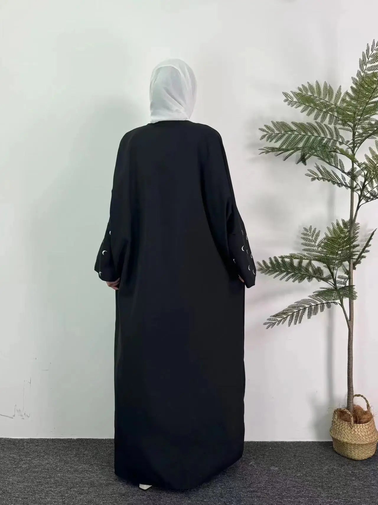 Moon Embroidery Open Front Abaya,Long Sleeve Maxi Length Dress Women's Clothing Muslim Cardigan Abayas Out Kaftans Women Jilbabs