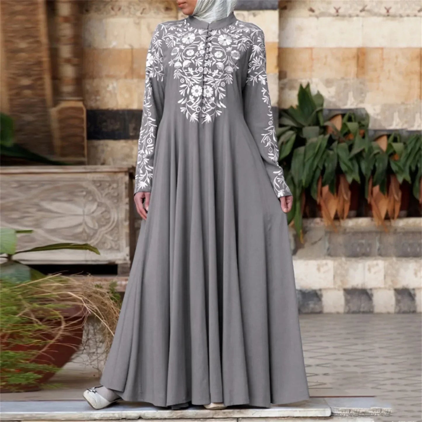 Plus Size Muslim Women Kaftan Dress Abaya Ethnic Style Long Sleeve Islamic Clothing Dubai Saudi Black Robe Turkish Modesty S-3XL