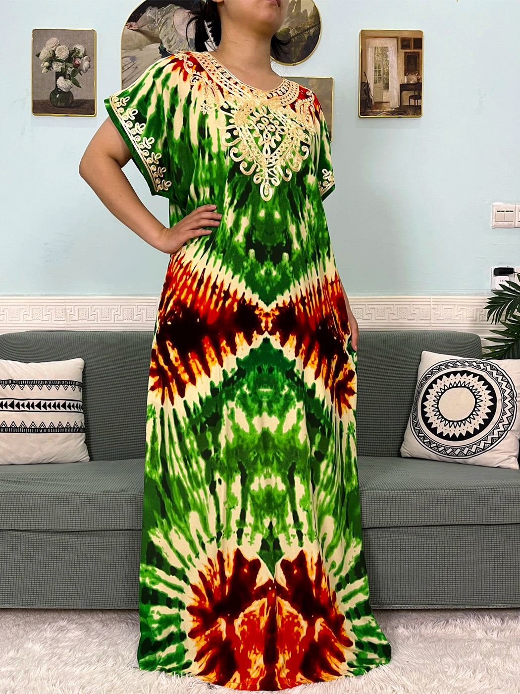 2024 Muslim Cotton Abayas For Women Appliques Printed Caftan Marocaine Femme Robe Boubou African Islam Dresses With Headscarf