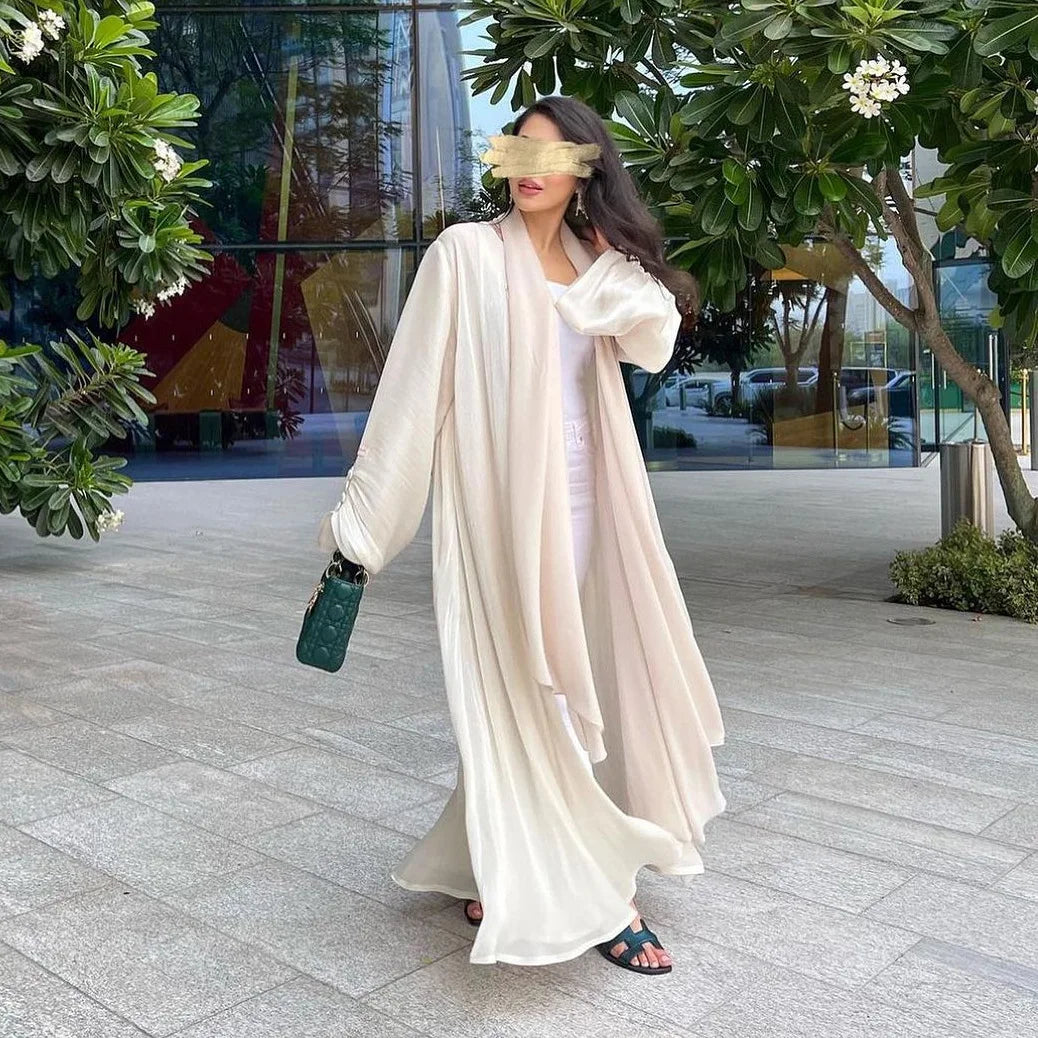 Eid Silky Abayas for Women Muslim Jalabiya Ramadan Robe Dress Button Sleeve Ramadan Caftan Party Dresses Vestido Largo Cardigan