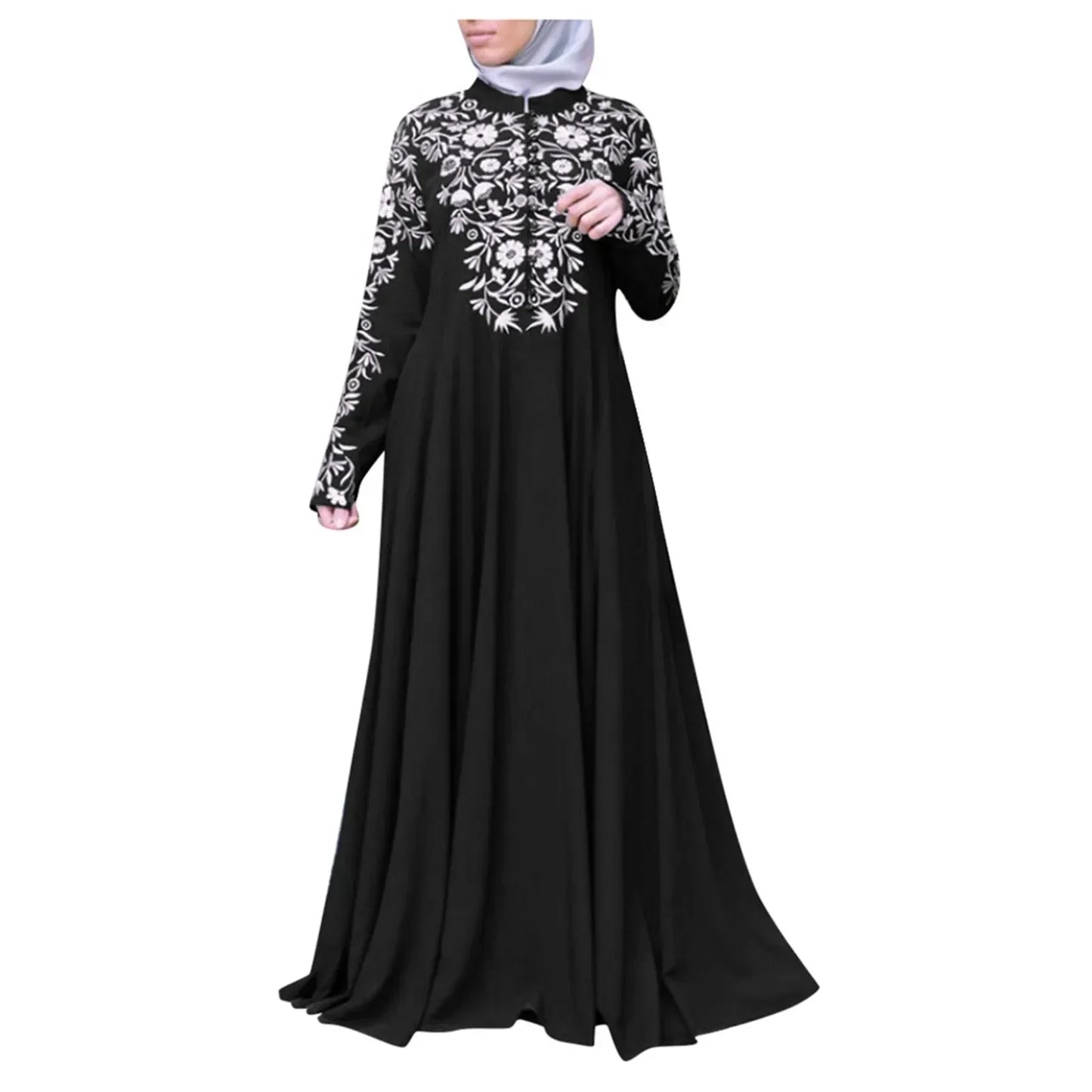 Plus Size Muslim Women Kaftan Dress Abaya Ethnic Style Long Sleeve Islamic Clothing Dubai Saudi Black Robe Turkish Modesty S-3XL