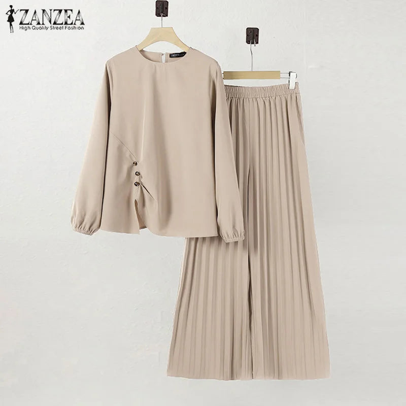 Autumn Trousers Suit 2025 ZANZEA Women Muslim Matching Sets Casual Long Sleeve Tops Pants 2pcs Outfits Loose Tracksuit Oversize