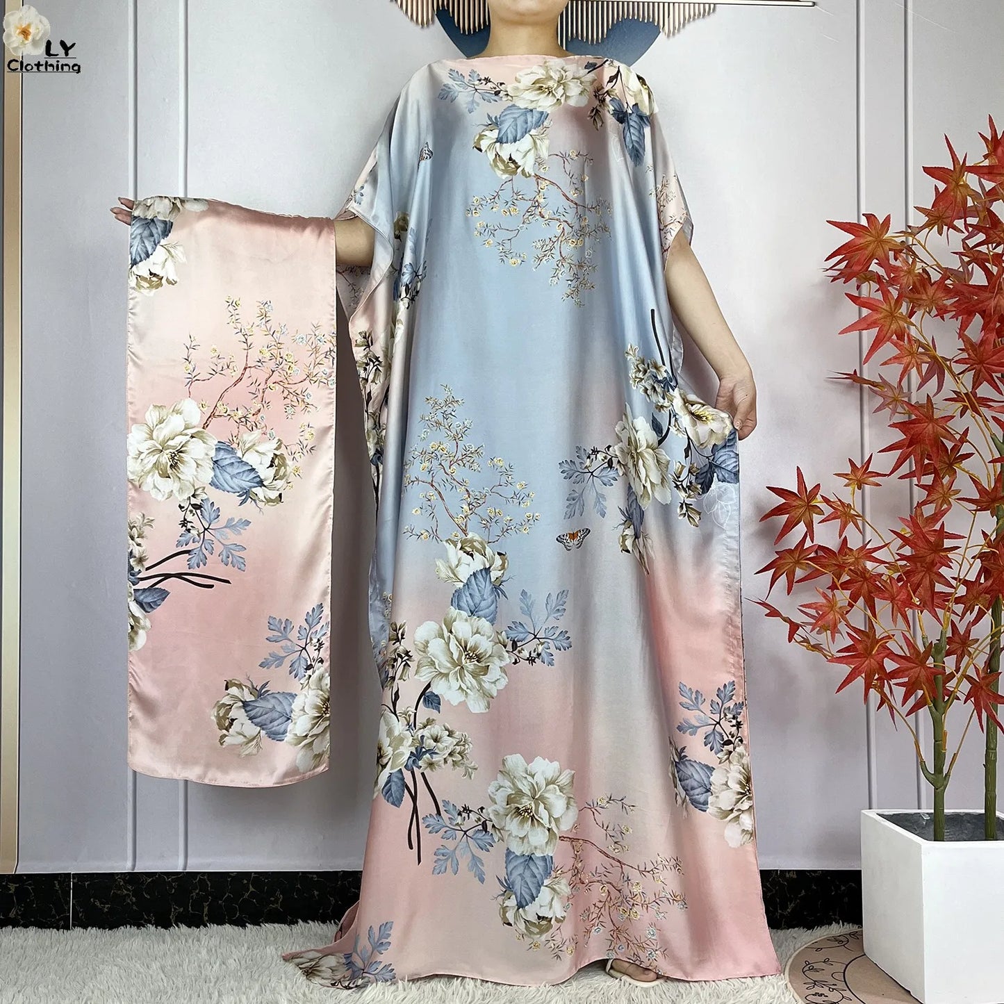 2024 Abayas Woman Short Sleeve Dress Print Loose Silk Soft Robe Elegant Fashion Dubai Islam Lady Party Maxi Summer Lady Clothing