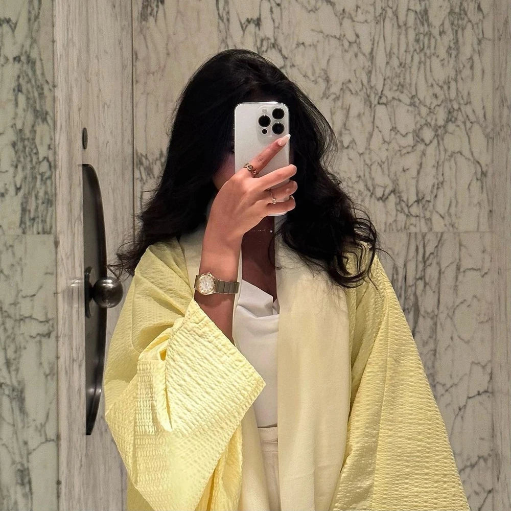 Uni Fashion Chic Kimono Solid Open Abaya Batwing Sleeve Loose Elegant Casual Moroccan Turkish Muslim Robe Jalabiya Clothing