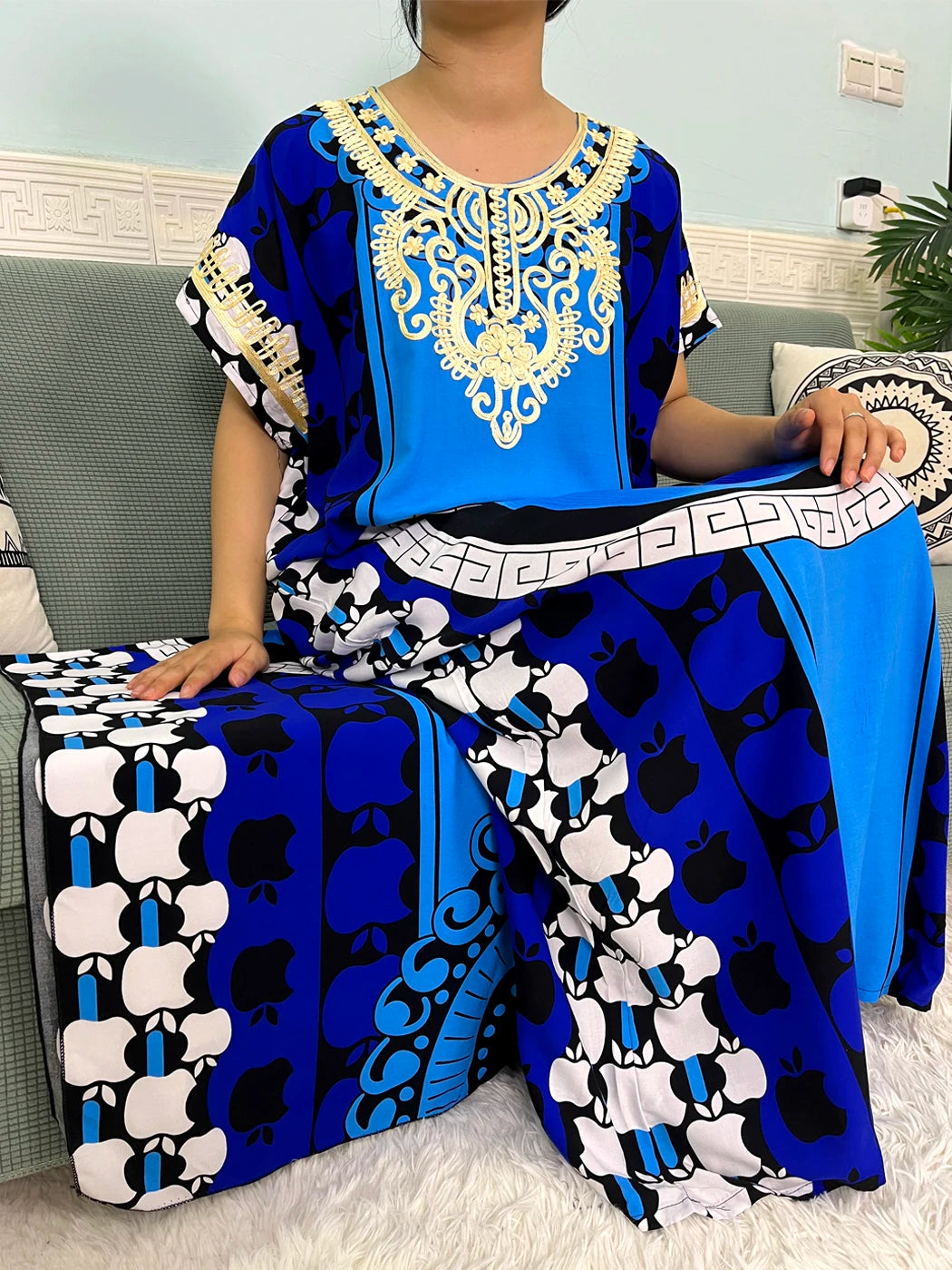 2024 Muslim Cotton Abayas For Women Appliques Printed Caftan Marocaine Femme Robe Boubou African Islam Dresses With Headscarf