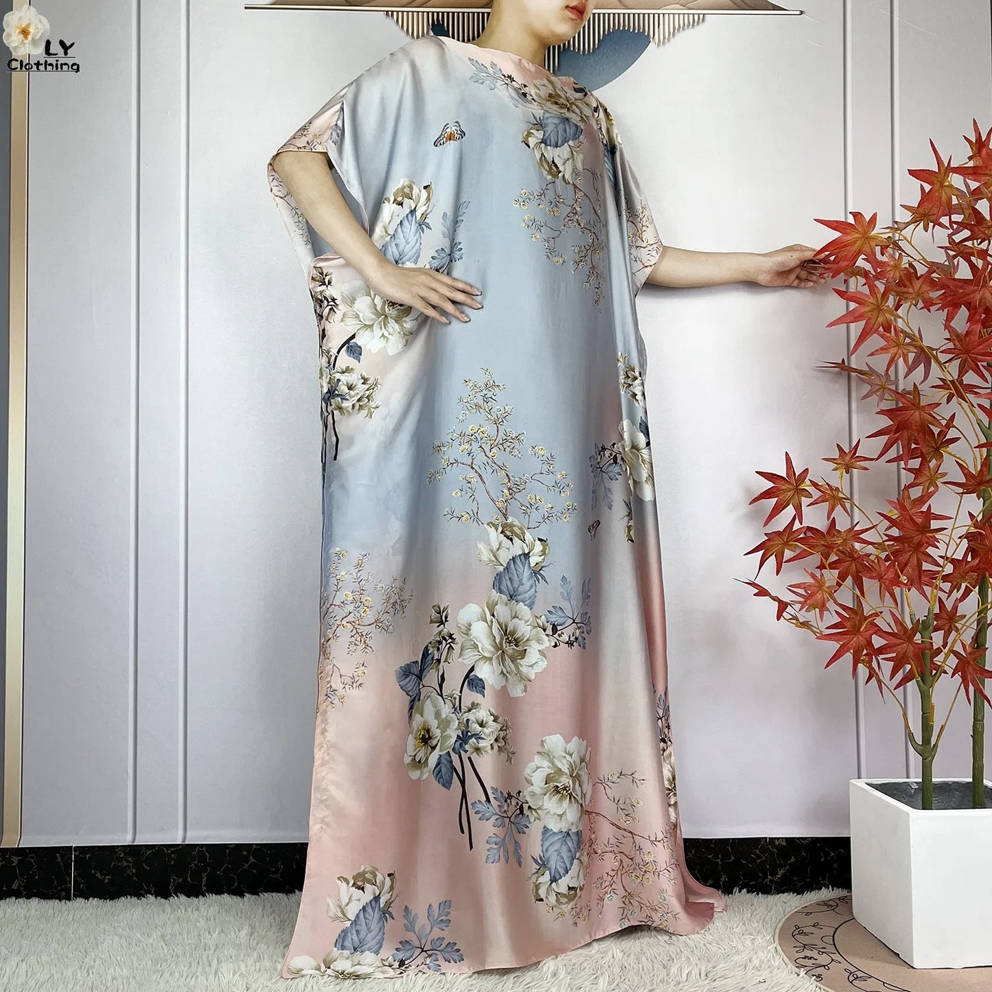 2024 Abayas Woman Short Sleeve Dress Print Loose Silk Soft Robe Elegant Fashion Dubai Islam Lady Party Maxi Summer Lady Clothing