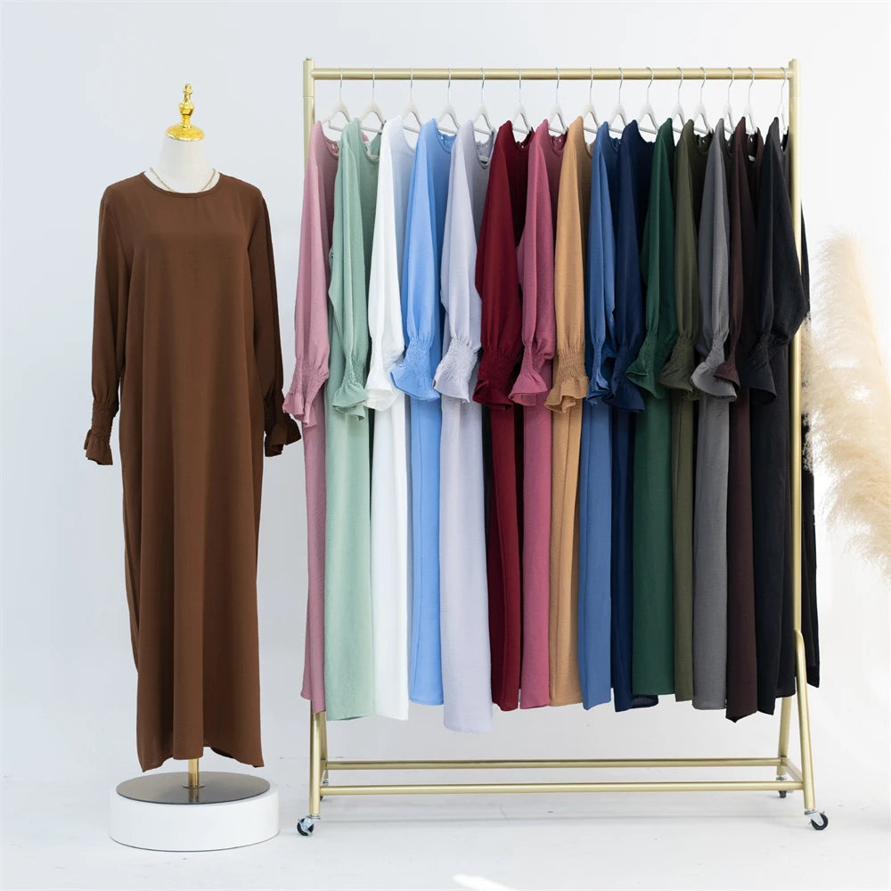 Eid Jersey Solid Modest Under Abaya Dubai 2024 Palestine Women Islamic Clothing Muslim Kaftan Inner Dresses Robe Femme Musulmane