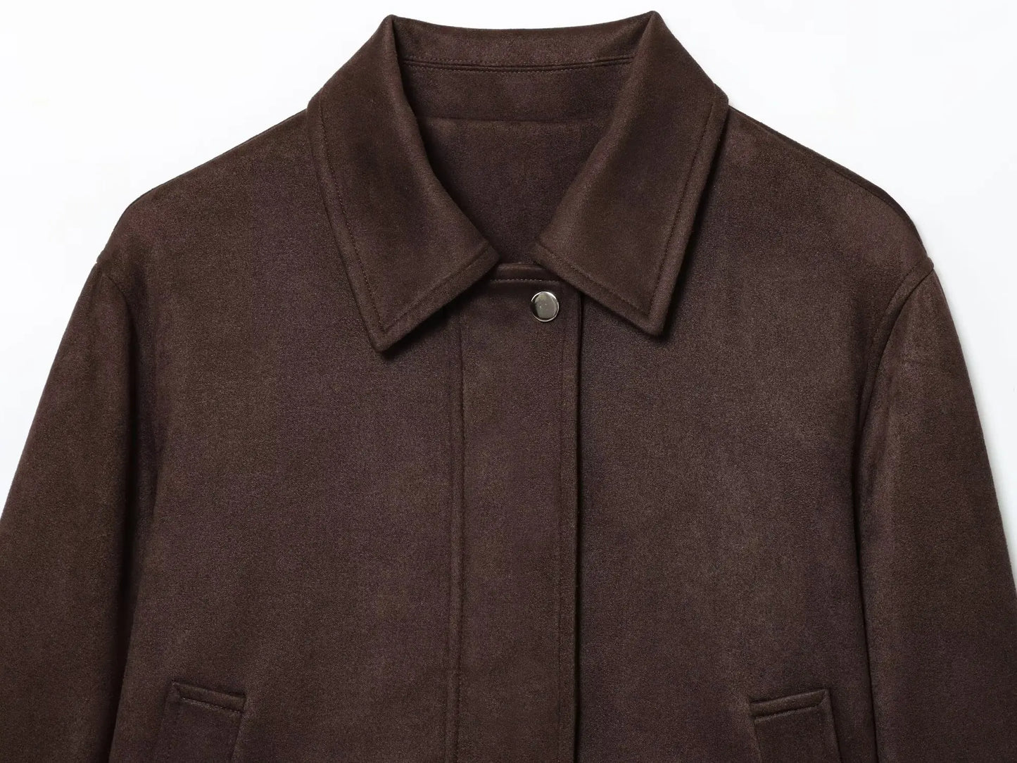 HH Women Autumn Fashion Versatile Suede Blend Lapel Long Sleeves Pockets Jacket Female Elegant High Street Zipper Slim Coats