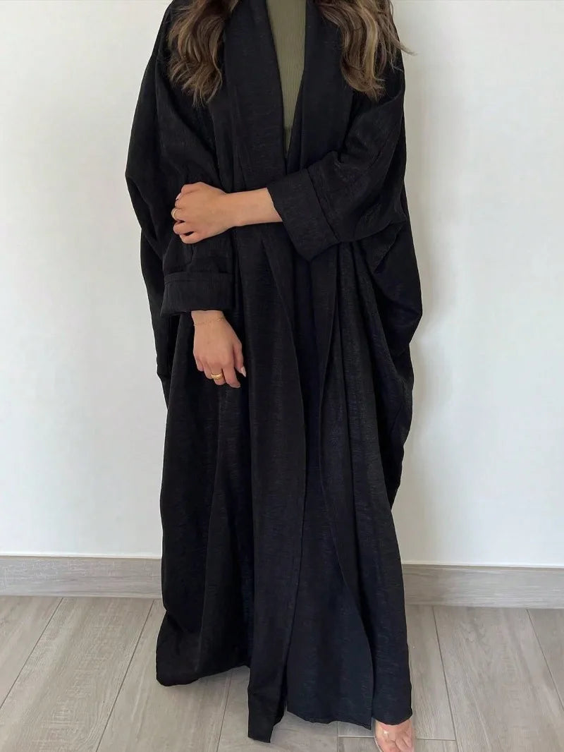 Full Sleeve Solid Loose Abaya Muslim Women Open Front Abayas Casual Kaftans Maxi Dresses Jilbabs Middle-East Ethnic Clothing