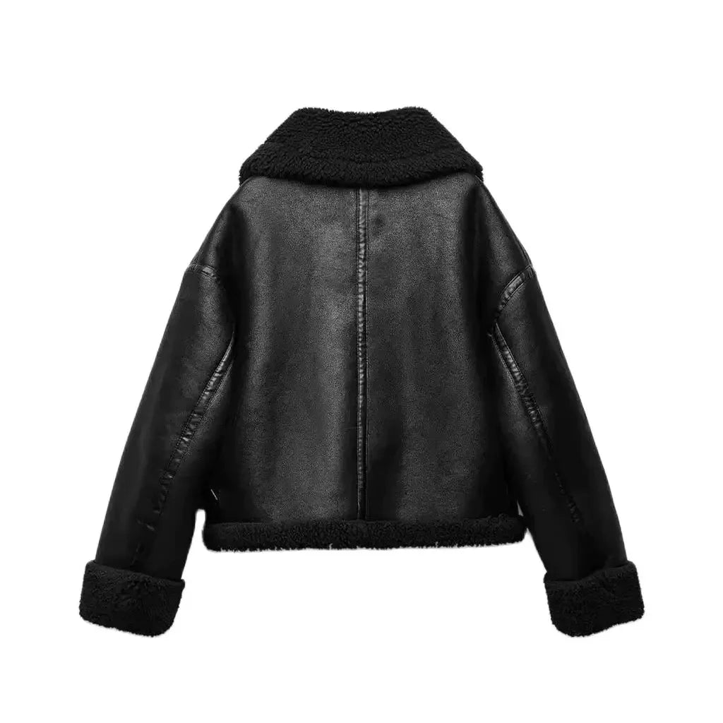 Autumn and Winter New Women's Fur Fleece Loose Double-sided Motorcycle Jacket Short Coat Street Style Comfortable Warm