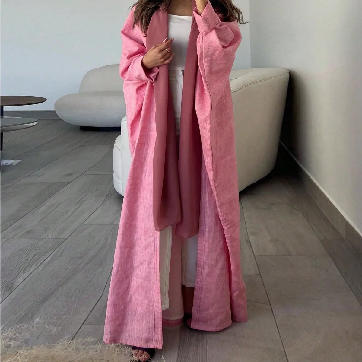 Full Sleeve Solid Loose Abaya Muslim Women Open Front Abayas Casual Kaftans Maxi Dresses Jilbabs Middle-East Ethnic Clothing
