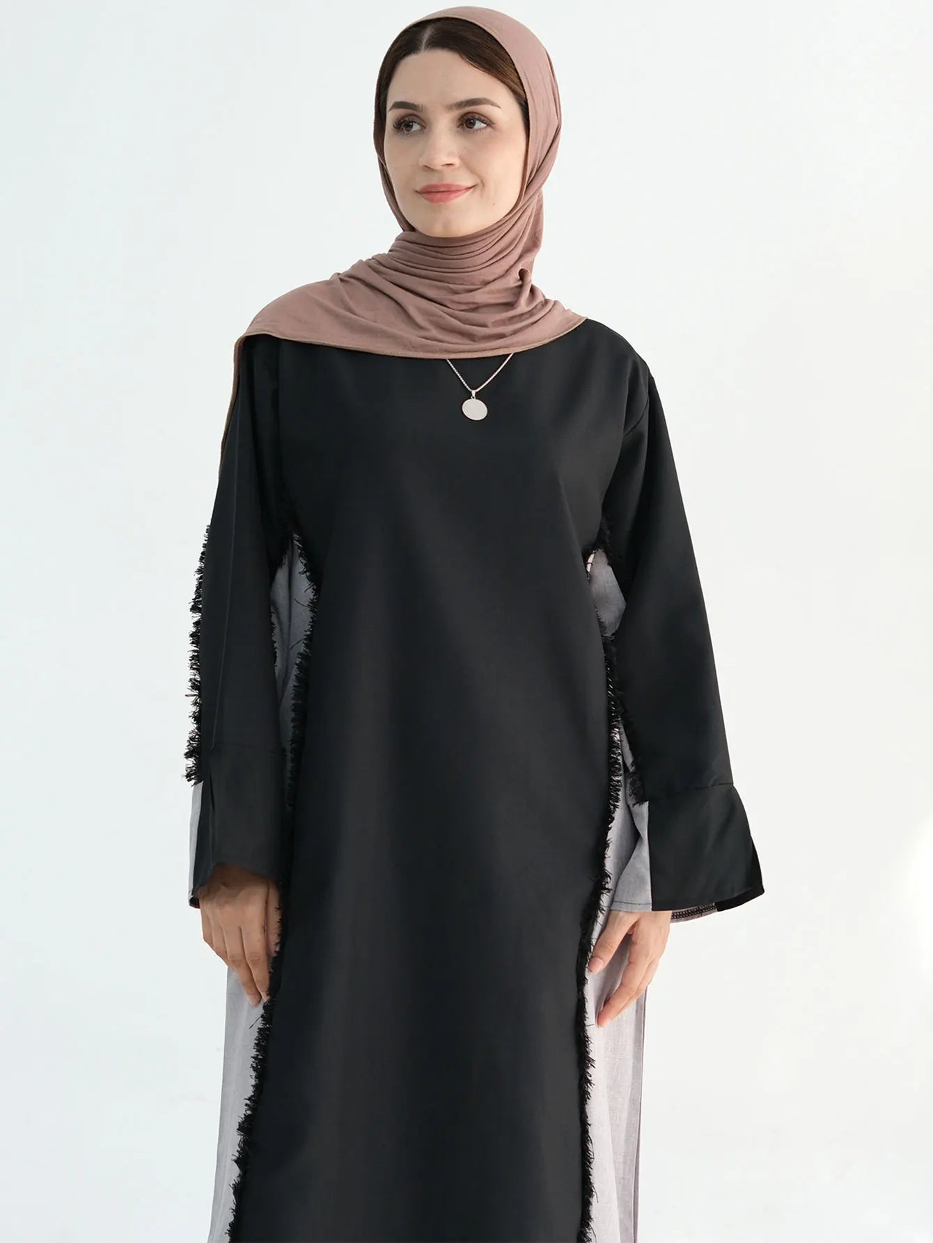 New Trend Contrast Color Women Dresses Modest Abaya Muslim Women Dress Linen Frayed Closed Abaya Ramadan EID Dubai Abaya 2025