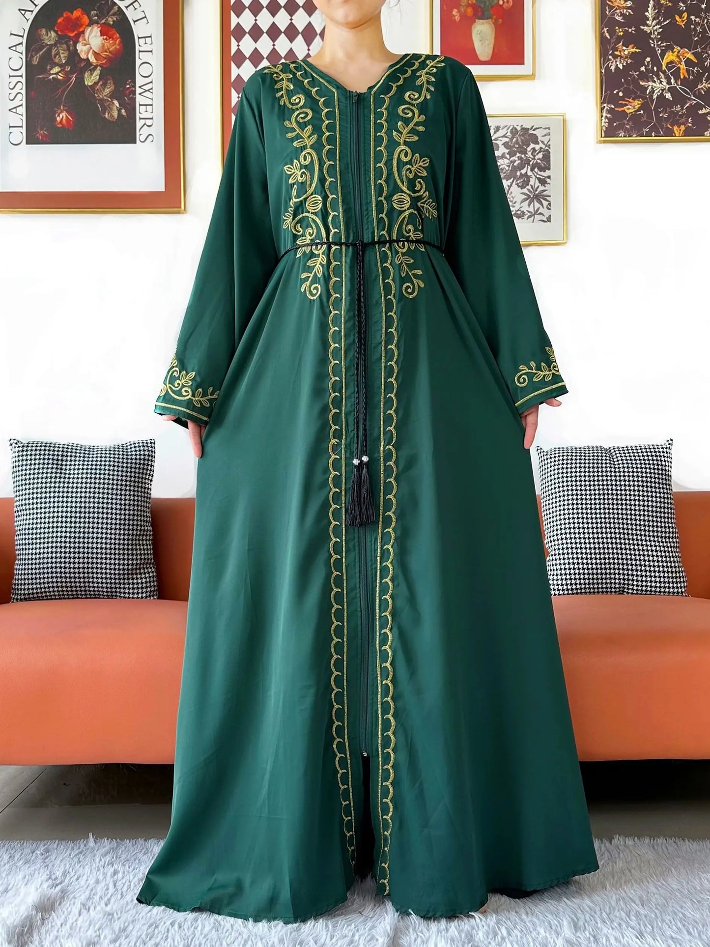 2025 New Elegant Women Abaya Long Sleeve Chiffon Loose Open Abaya Muslim Islamic Clothing Cardigan Style for Special Occasions