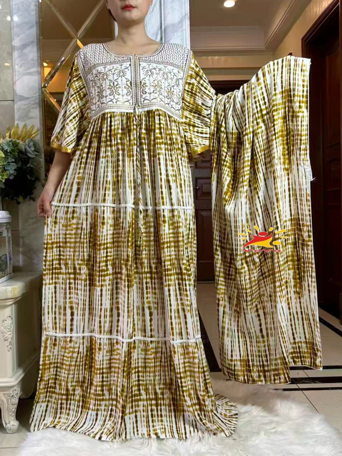 2025 New Muslim Abaya Summer Dress Short Sleeve Collect Waist Floral Loose Boubou Maxi Islam Women Dress African Abaya Clothing