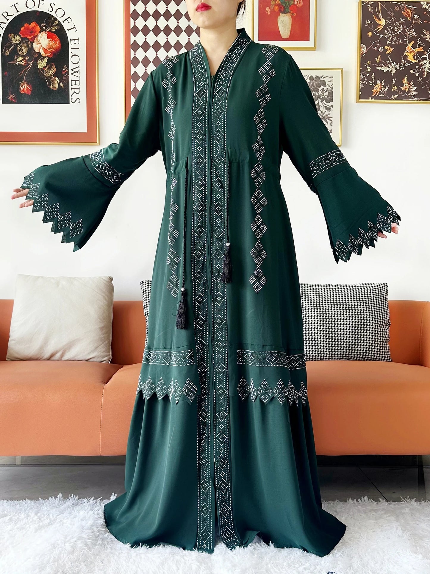 Laxury Design New Women Elegant Dress Chiffon Open Abaya Muslim Women Dress Islamic Clothing Cardigan Abaya Women Muslim Dress