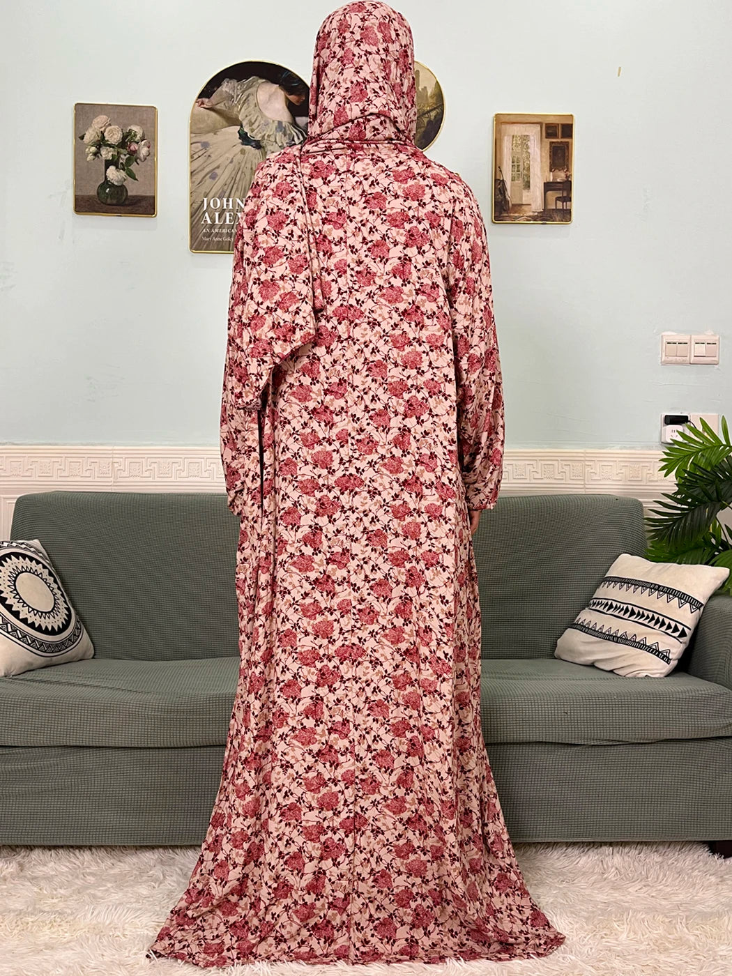 Muslim Cotton Abayas For Women Traditional Floral Ramadan Prayer Garment African Caftan Marocain Femme Robe Connected Headscarf