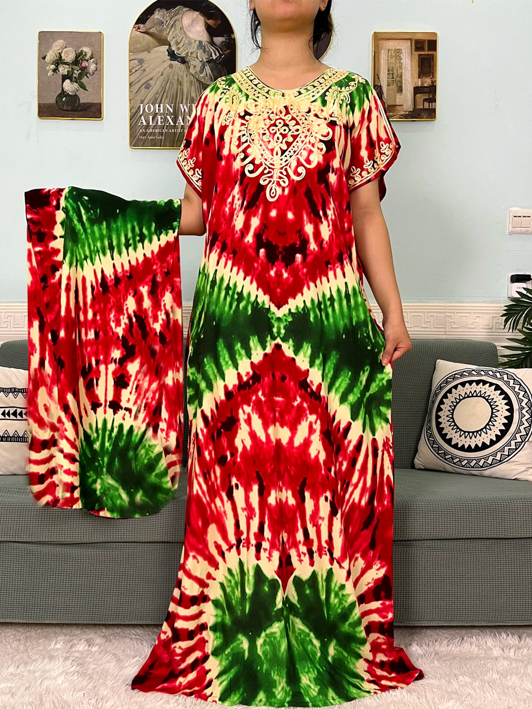 2024 Muslim Cotton Abayas For Women Appliques Printed Caftan Marocaine Femme Robe Boubou African Islam Dresses With Headscarf