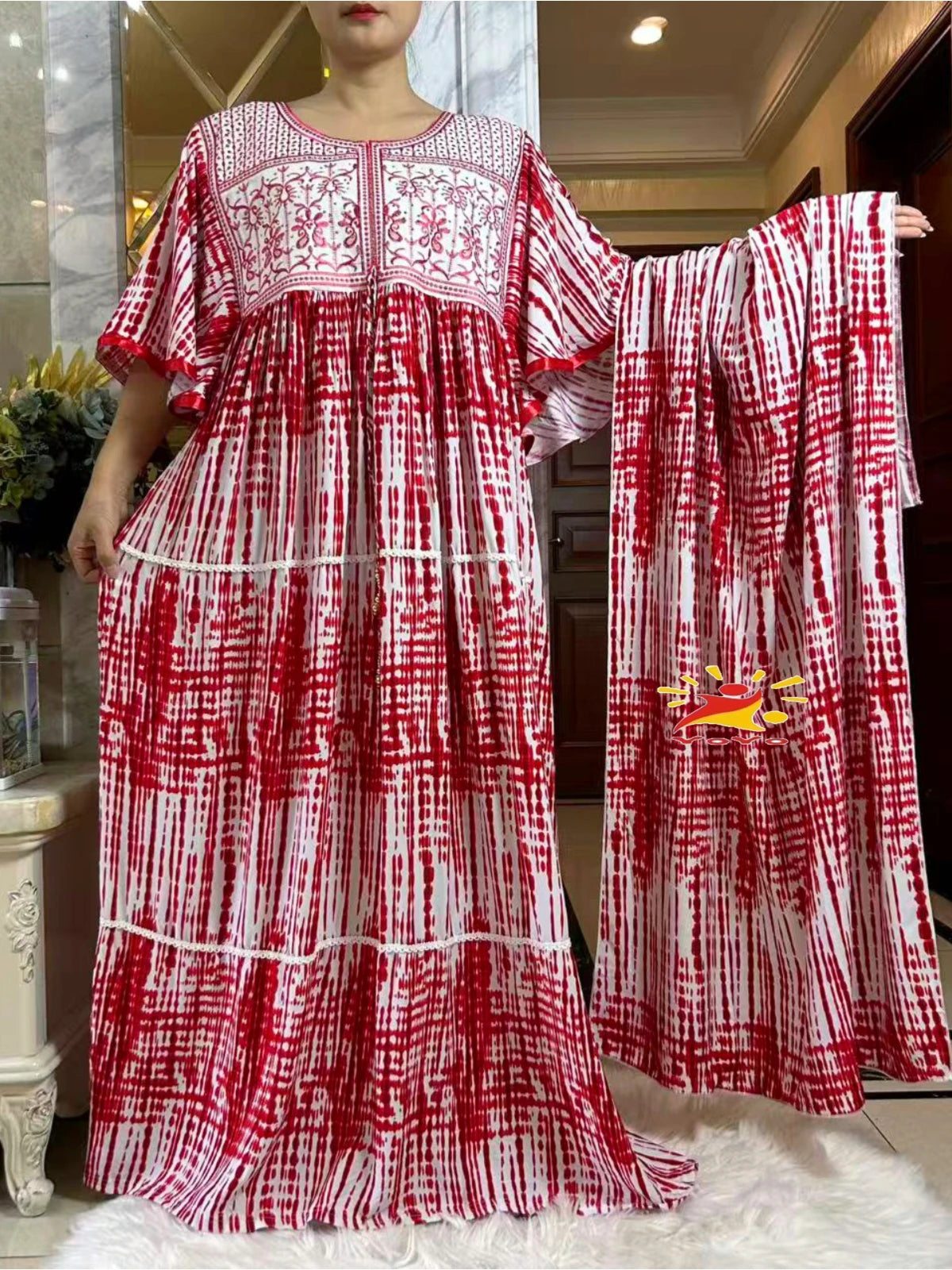 2025 New Muslim Abaya Summer Dress Short Sleeve Collect Waist Floral Loose Boubou Maxi Islam Women Dress African Abaya Clothing