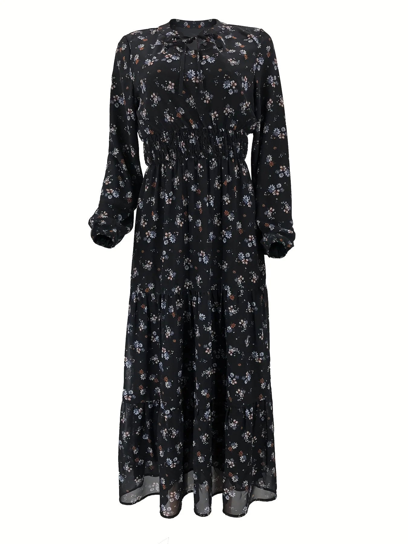 Fashion Muslim Chiffon Flowers Printing Dress High Waist Muslim Dress Abaya Woman Clothing Female Jalabiya