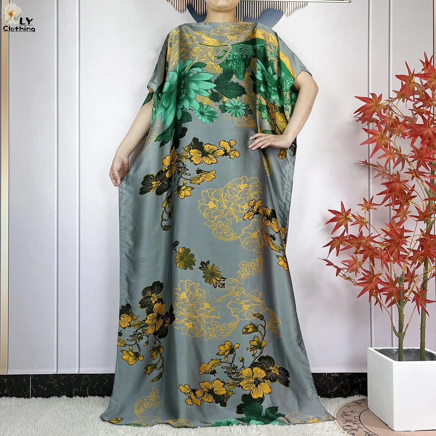 2024 Abayas Woman Short Sleeve Dress Print Loose Silk Soft Robe Elegant Fashion Dubai Islam Lady Party Maxi Summer Lady Clothing