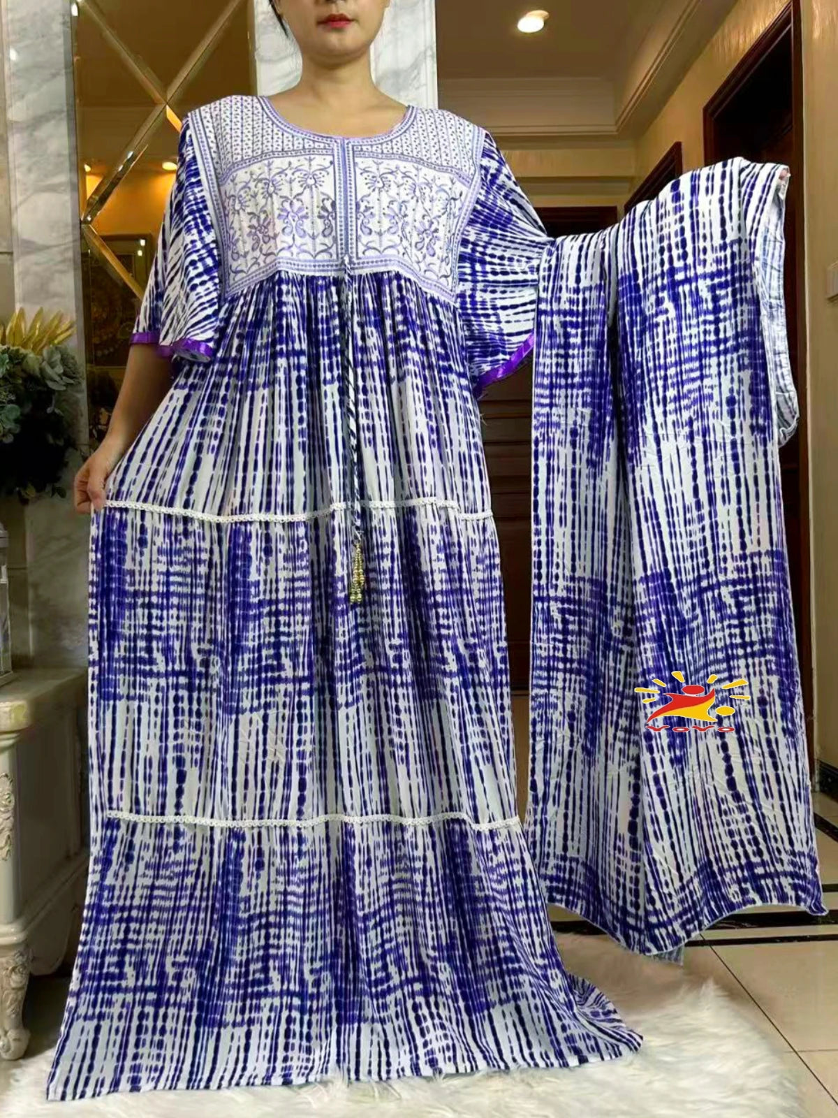 2025 New Muslim Abaya Summer Dress Short Sleeve Collect Waist Floral Loose Boubou Maxi Islam Women Dress African Abaya Clothing