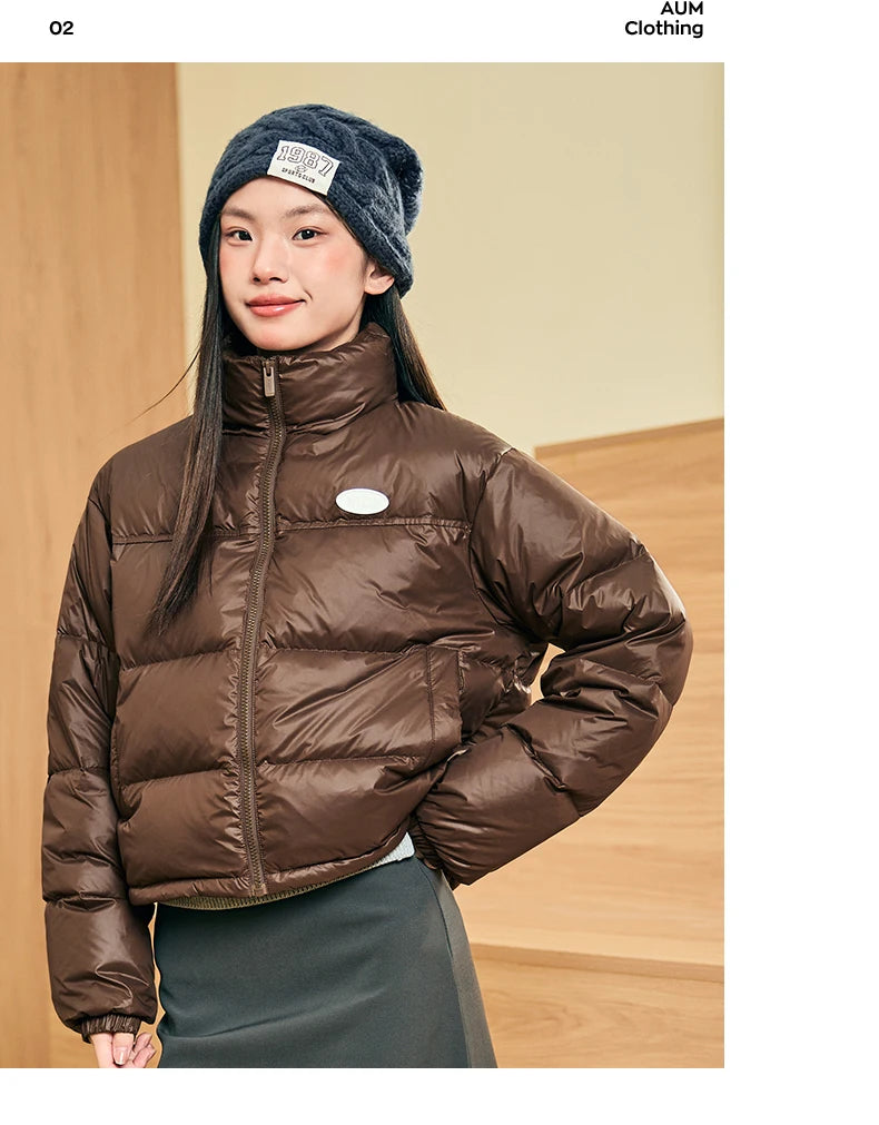 Xtep Down Jacket For Women 2024 Winter Soft Zip-up Short Water Resistence Coat Keep Warm Sporty Stand Collar Tops 876428190061