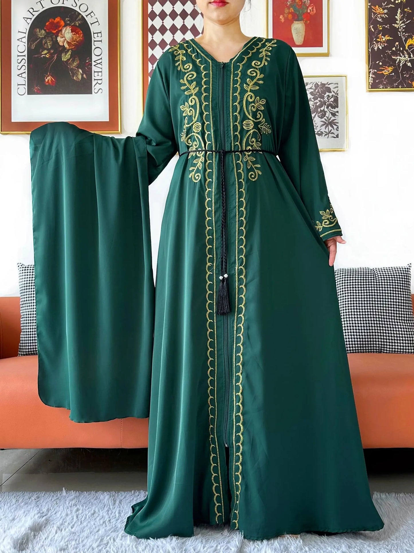 2025 New Elegant Women Abaya Long Sleeve Chiffon Loose Open Abaya Muslim Islamic Clothing Cardigan Style for Special Occasions