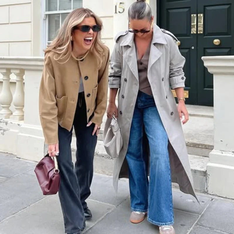 HXAO Demi-Season Suede Jacket Women Cropped Coat Autumn Faux Bomber Jacket Outerwear Button Elegant New Jacket Short Coat