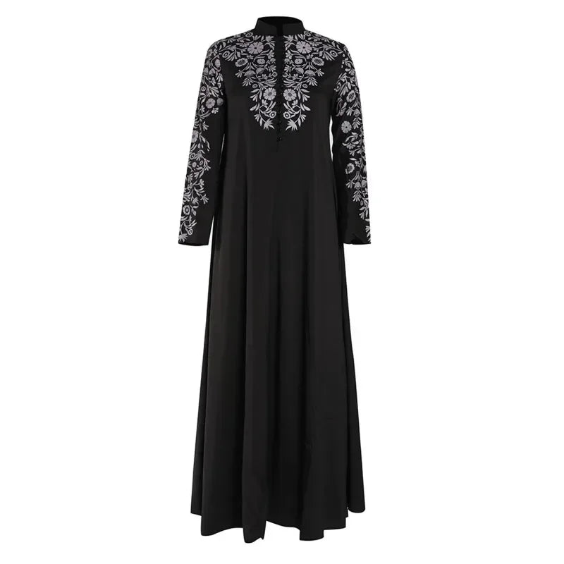 Plus Size Muslim Women Kaftan Dress Abaya Ethnic Style Long Sleeve Islamic Clothing Dubai Saudi Black Robe Turkish Modesty S-3XL