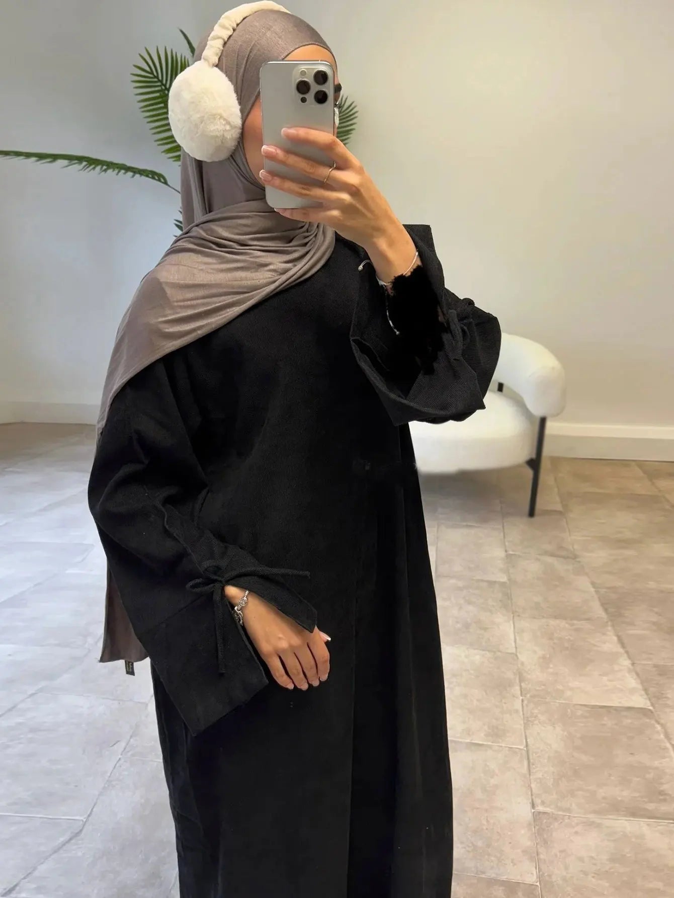 Winter Corduroy Bow Knot Sleeve Abaya Women Muslim Dress Modest Clothing Women Abaya Femmes Robe Musulmane Robes Prayer Clothes