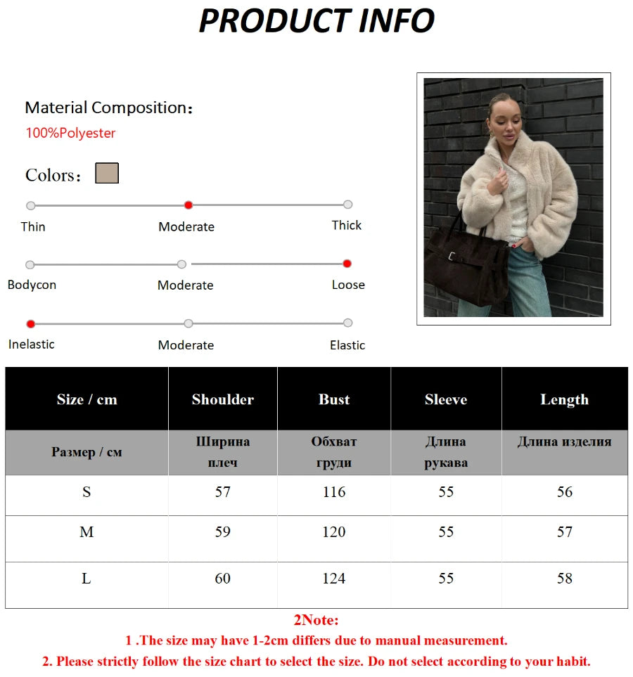 Blubelle New Women's Faux Fur Jacket Zipper Warm Plush Coat Oversized Soft Fluffy Stand Up Collar Autumn Winter Casual Jacket