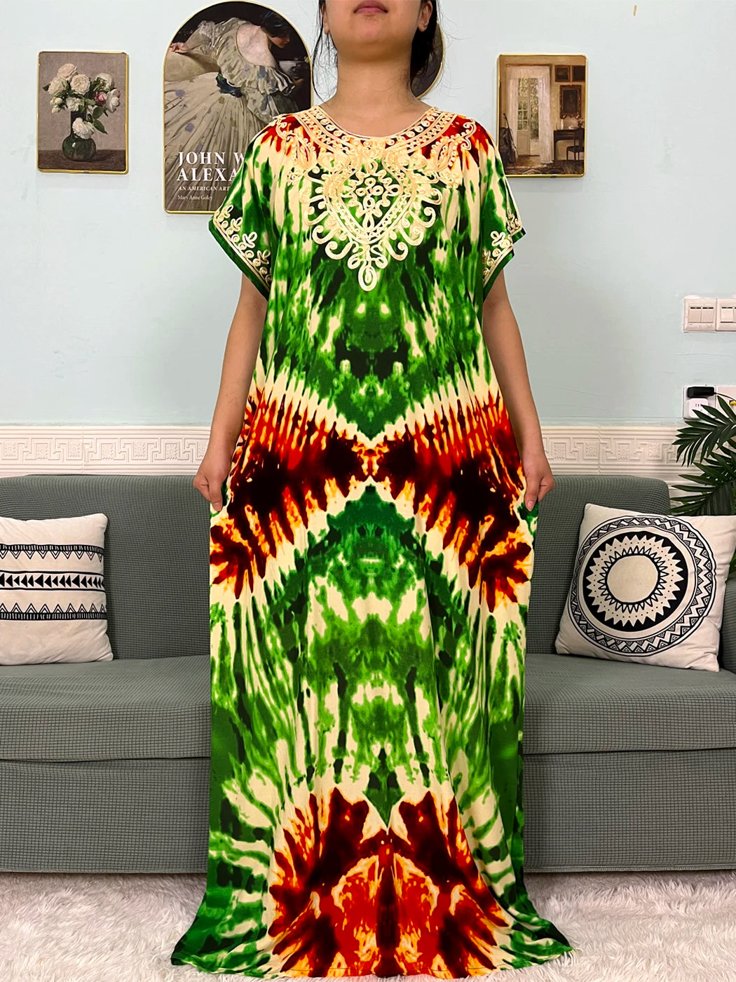 2024 Muslim Cotton Abayas For Women Appliques Printed Caftan Marocaine Femme Robe Boubou African Islam Dresses With Headscarf