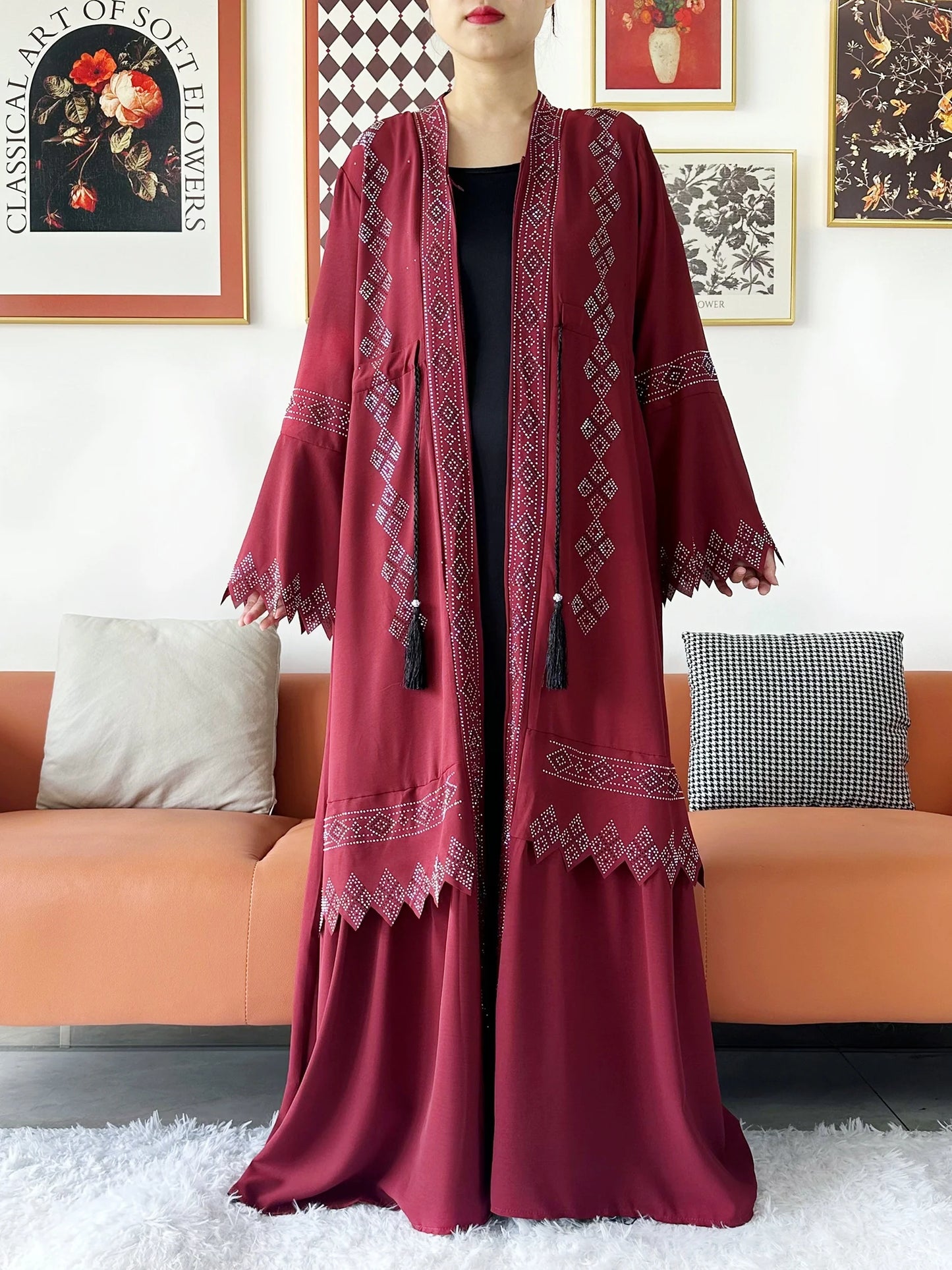 Laxury Design New Women Elegant Dress Chiffon Open Abaya Muslim Women Dress Islamic Clothing Cardigan Abaya Women Muslim Dress