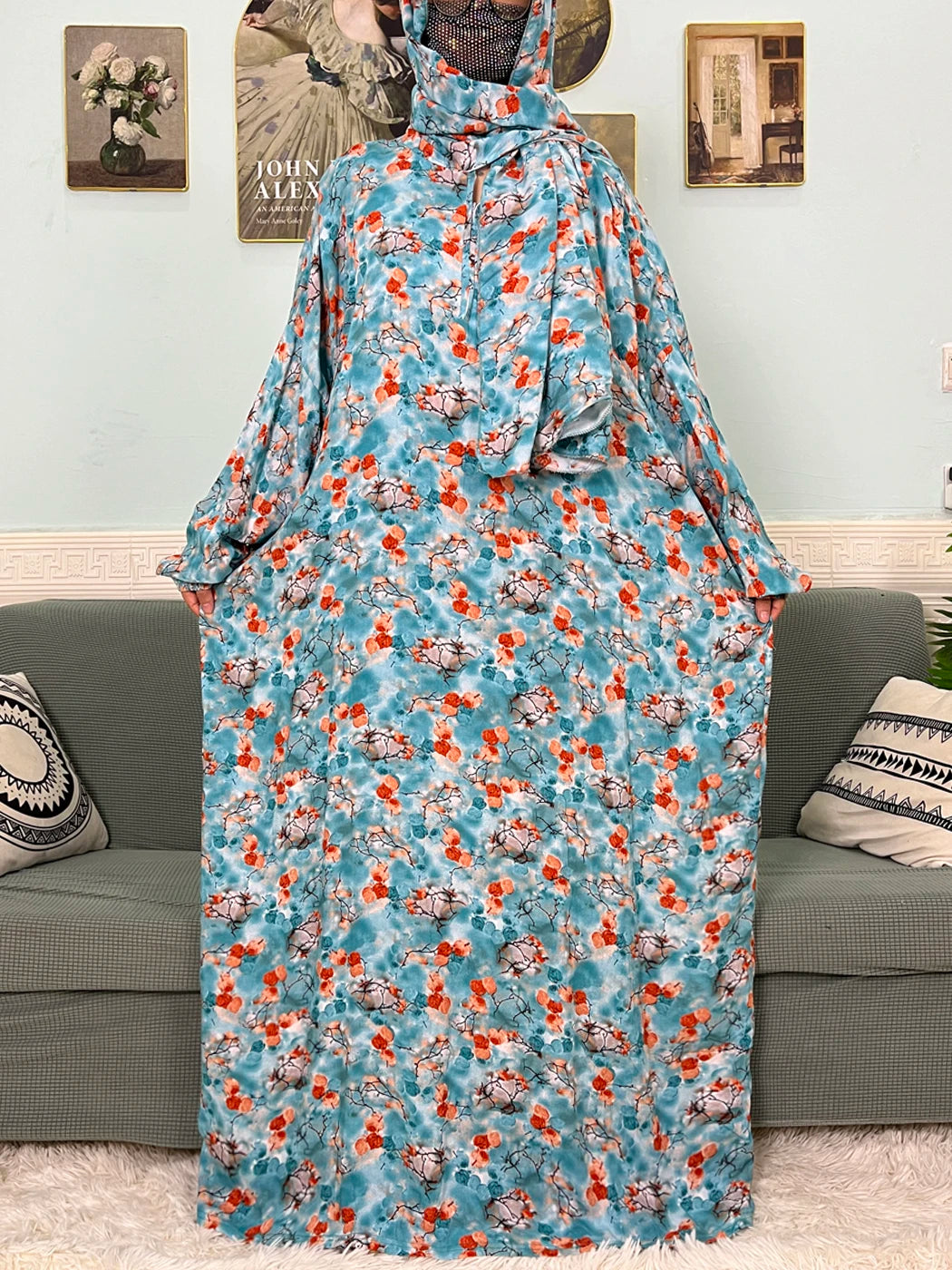 Muslim Cotton Abayas For Women Traditional Floral Ramadan Prayer Garment African Caftan Marocain Femme Robe Connected Headscarf