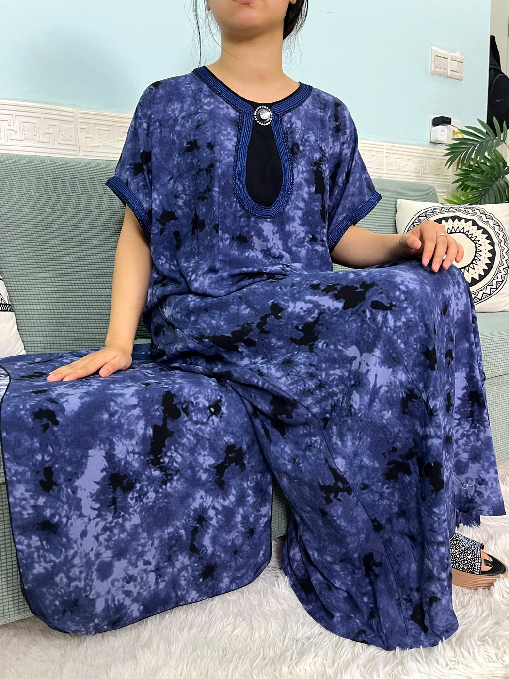 2024 Muslim Cotton Abayas For Women Appliques Printed Caftan Marocaine Femme Robe Boubou African Islam Dresses With Headscarf