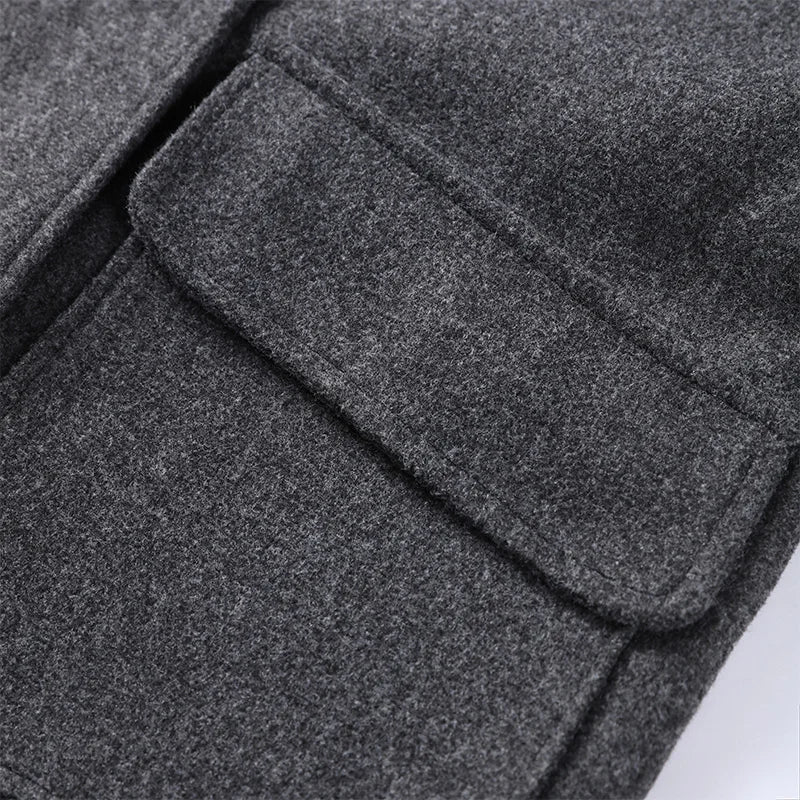 2025 Autumn Winter Stand Collar Coat Women Big Pockets Wool Blend Long Sleeve Single-breasted Thick Jacket Female Lady Outwears