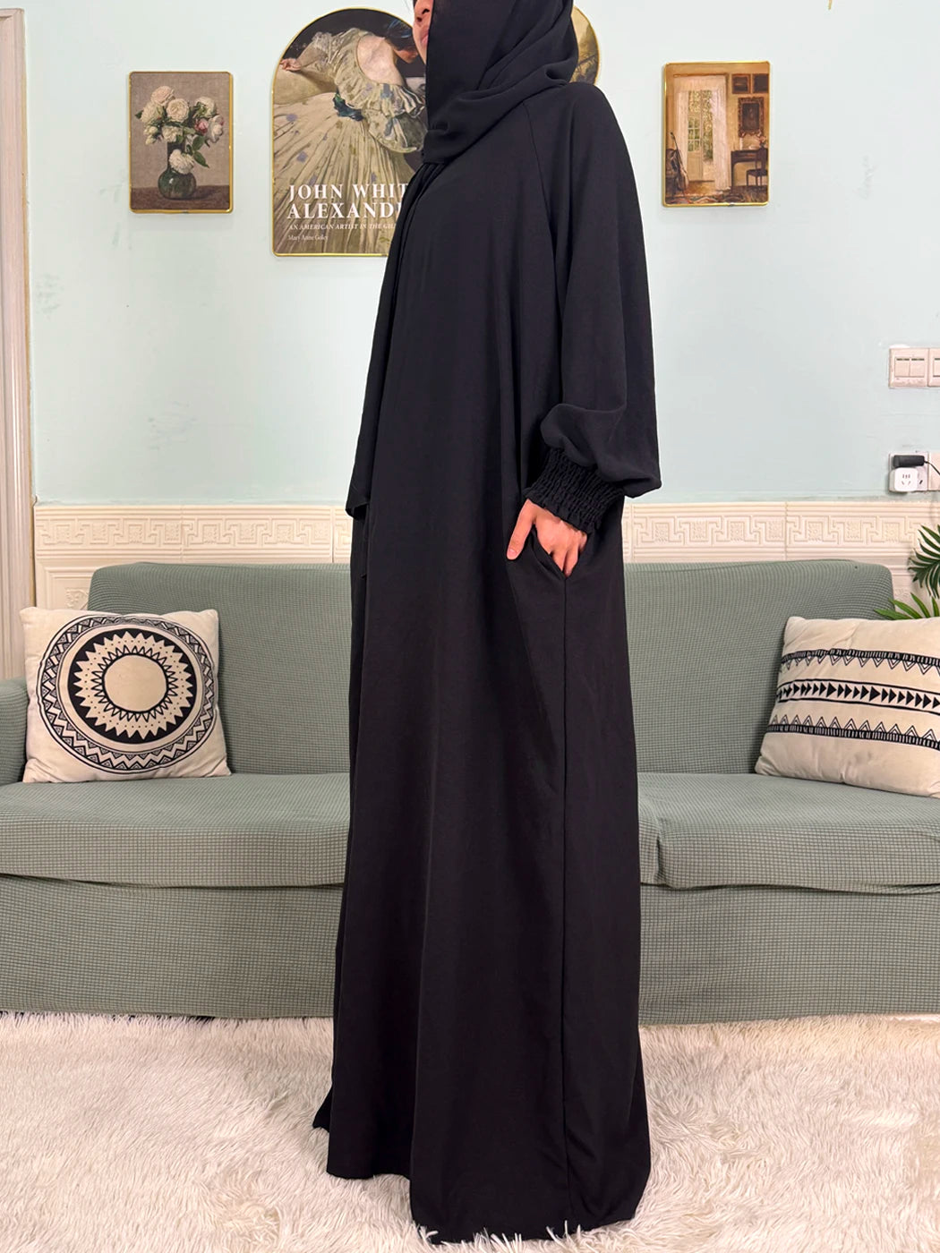 Muslim Abaya Ramadan 2025 For Women Pure Cotton Loose Prayer Femme Robe Elastic Cuffs African Dress With Connected Hijabs Scarf