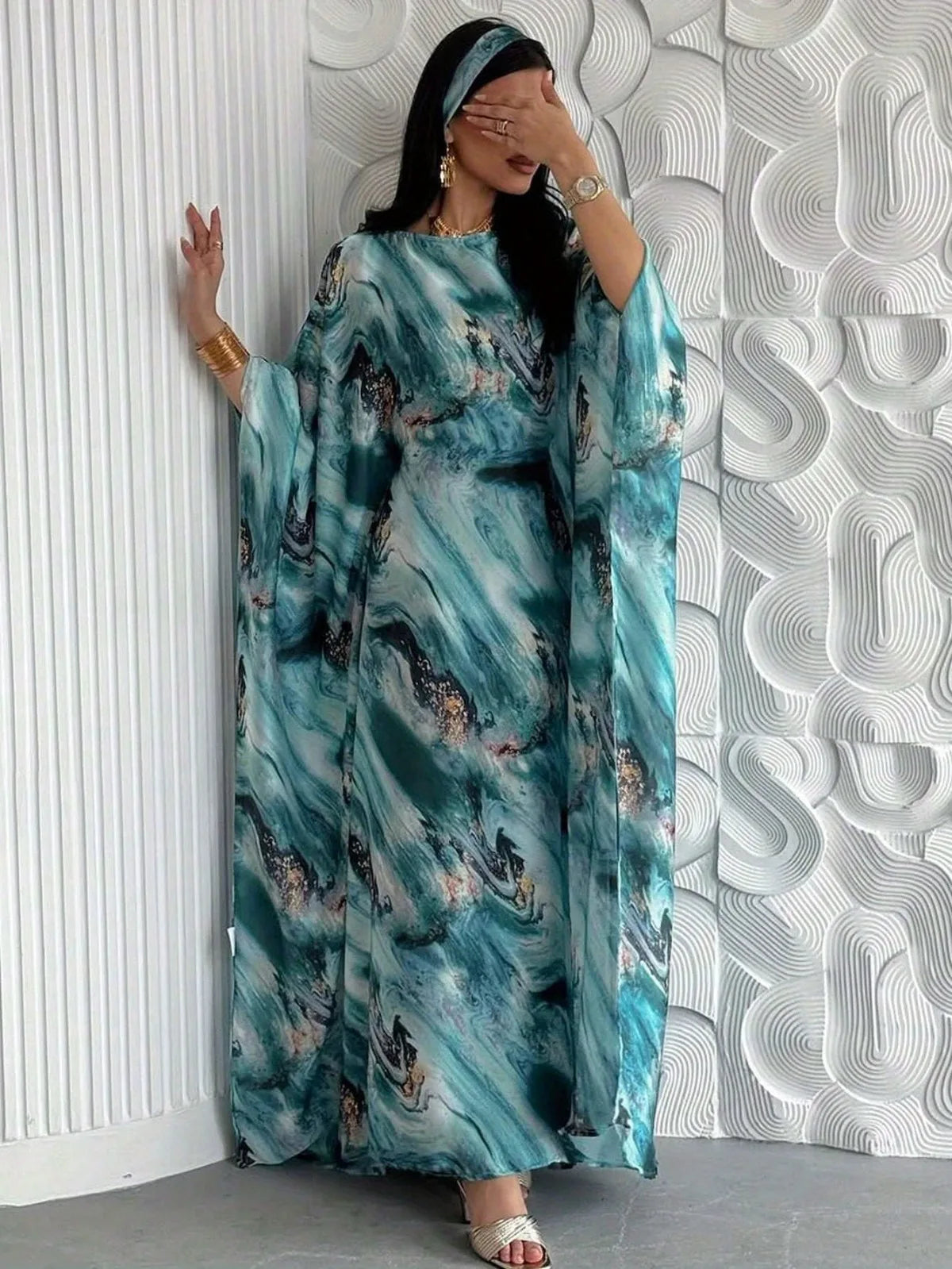 Middle Eastern Pullover Abayas Full Sleeve Loose Evening Dresses Elegant Kaftans Women Jilbabs Islamic Printed Maxi Dresses